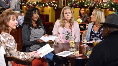 A still from Afia's first episode of EastEnders, EP5394 broadcast on 1st December 2016.