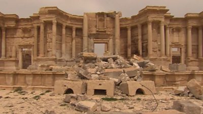 Damaged section of Palmyra's Roman-era theatre