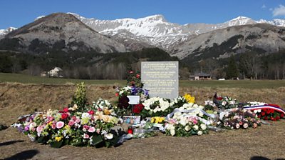 A stone commemorating the victims of the 24 March Germanwings crash. Le Vernet, southeastern France.