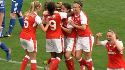 Arsenal's Louise Quinn is mobbed after scoring