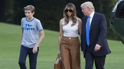 Melania and Barron arrive at the White House wiith Donald Trump