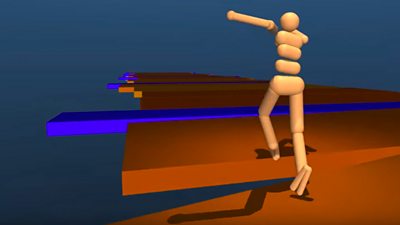 Google DeepMind artificial intelligence moving an animated figure in a virtual environment