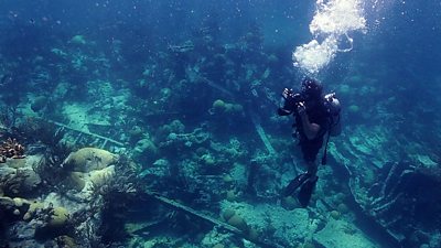 A diver photographing a shipwreck