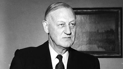 Lord Normanbrook stands by a painting