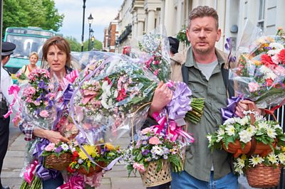 Mary McDonald (TAMSIN GREIG), Gordon (JOHN GORDON SINCLAIR) L-R (Image Credit: BBC / Big Talk Photographer: Ben Blackall)