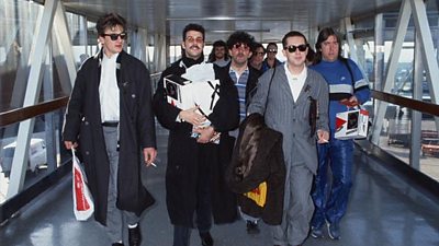 The members of Frankie Goes to Hollywood at the airport