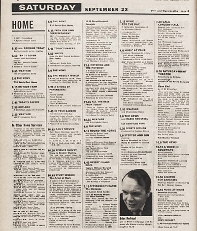 A page of the Radio Times - the tv Service takes up the whole schedule. 