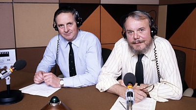 John Timpson and Brian Redhead in the Today studio, both in shirt and tie. 