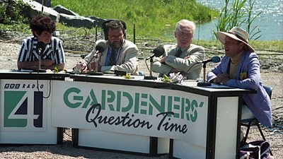 A panel recording of Gardener’s Question Time on the shore of a lake