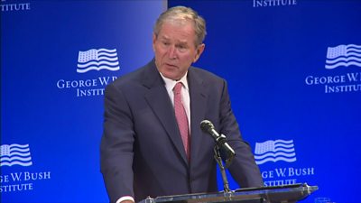 George W Bush giving a speech in New York