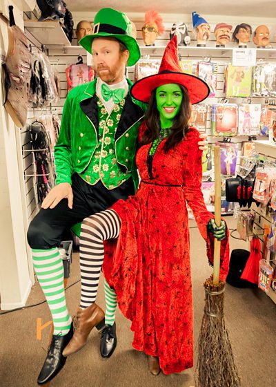 Jason Byrne as a Leprechaun with Karen Hassan as Witch in Fright Shorts Costume Drama
