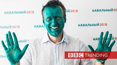 Alexei Navalny covered in green dye
