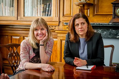 Kate (ASHLEY JENSEN), Judy (REBECCA FRONT) L-R (Image Credit: BBC / Rollem Productions Photographer: Ben Blackall)