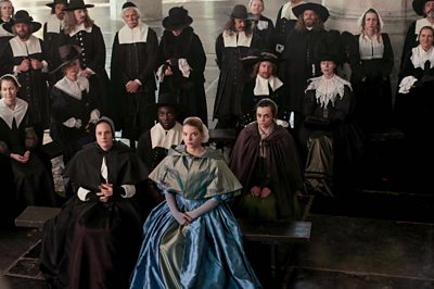 Marin Brandt (ROMOLA GARAI), Otto (PAAPA ESSIEDU), Nella Brandt (ANYA TAYLOR-JOY), Cornelia (HAYLEY SQUIRES), Frans Meermans (GEOFFREY STREATFEILD), Agnes Meermans (AISLIN McGUCKIN) (Image Credit: The Forge/BBC/ Laurence Cendrowicz)