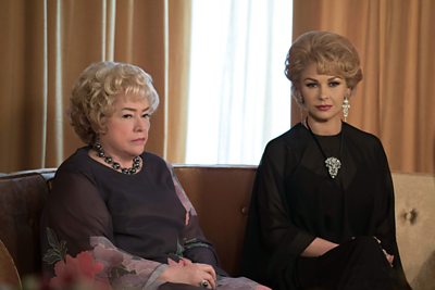 Joan Blondell (KATHY BATES), Olivia de Havilland (CATHERINE ZETA-JONES) in Feud: Bette and Joan (Image credit: Image Credit: BBC / Fox)