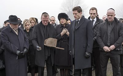 Katya (FAYE MARSAY), Rebecca (JULIET RYLANCE), Dimitri Godman (ALEXEY SEREBRYAKOV), Oksana Godman (MARIA SHUKSHINA), Alex Godman (JAMES NORTON)(Image credit: BBC/Cuba/Nick Wall)