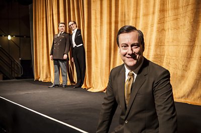 Ernie Wise (NEIL MASKELL), Eric Morecambe (MARK BONNAR), Eddie Braben (STEPHEN TOMPKINSON)(Image Credit: BBC/Objective Fiction/Emilie Sandy)