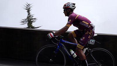 A cyclist on the Vuelta a Colombia