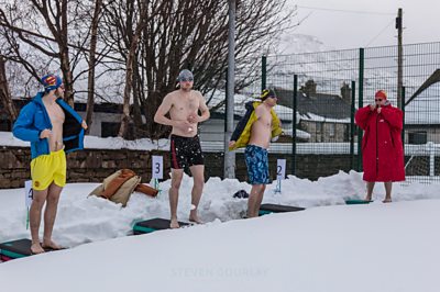 Swimming in the snow in Ullapool.