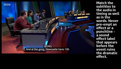 Screen grab with subtitles showing a sound effect label