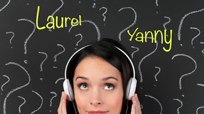 Woman's head with words Laurel and Yanny