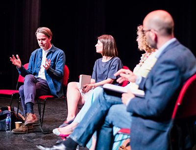 Meet the drama commissioners (l-r Piers Wenger (BBC), Anna Hargreaves (Sky), Victoria Fea (ITV), Richard Stokes (BBC Studios) chair) (photo credit: Kwame Lestrade)