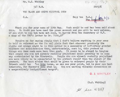 Typewritten internal memo, transcribed in article. 