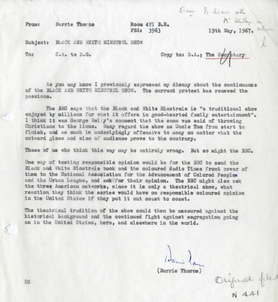 Typewritten internal memo from Barrie Thorne (transcribed in article)