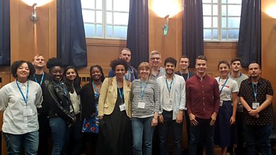 The Drama Room writers in the Council Chamber at Broadcasting House