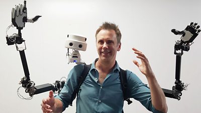 Click presenter Spencer Kelly and the Fusion robot backpack