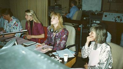 Women at a television broadcast gallery 