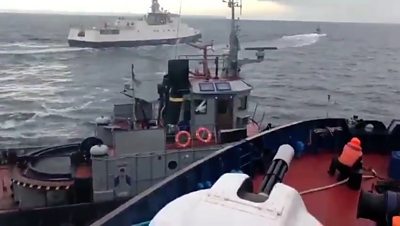 Footage shows Russian ship crashing into Ukrainian tug off the Crimean