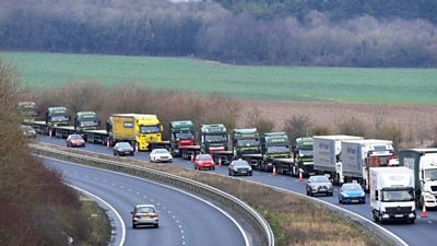 Queuing lorries at Dover