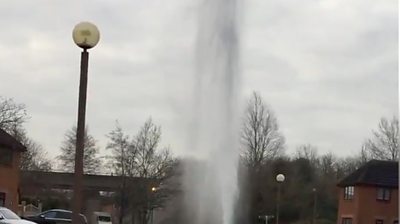 Dramatic video shows the leak in the middle of a residential street in Milton Keynes.