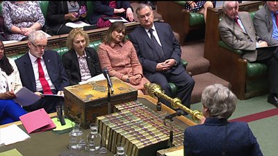 Jeremy Corbyn and Labour front bench and Theresa May