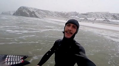 Simon Shields saw the snow storms in Cornwall as a chance to hit the waves.