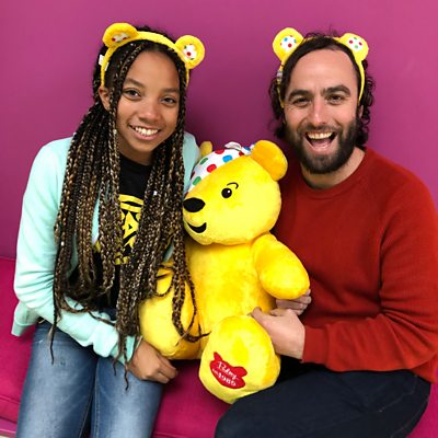 Actor Tia-Zakura Camilleri with Daf James and Pudsey