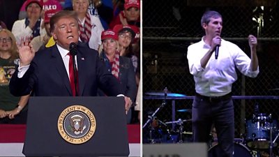 President Trump and Democrat Beto O'Rourke at their rival rallies