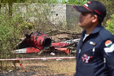 Indian Air Force personnel at crash site
