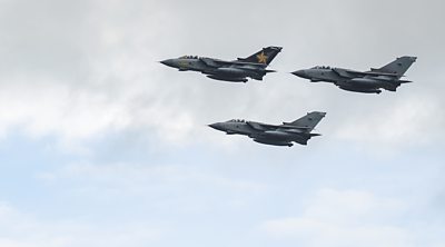 Crowds gather at RAF stations in Scotland to bid farewell to the Tornado fighter jet.