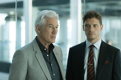 Max (RICHARD GERE), Caden (BILLY HOWLE) in MotherFatherSon (Image Credit: BBC/Laurence Cendrowicz)