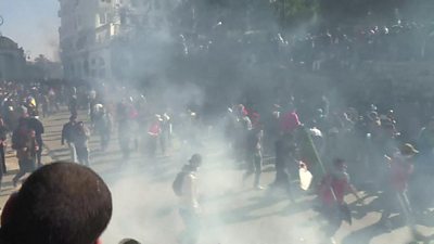 Tear gas in crowd