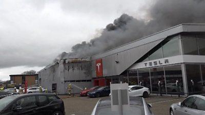 Fire at Tesla plant in Crawley, England