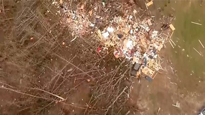 Aerial of tornado destruction