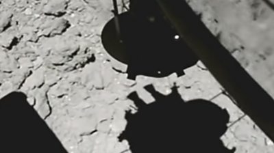 A camera on the Hayabusa 2 spacecraft captures the moment it touched down on an asteroid.