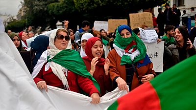 Algerian protesters demonstrate against their ailing president's bid for a fifth term in power, in Algiers on 8 March 2019