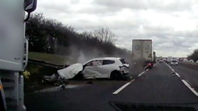 Car after M1 accident with lorry