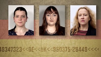 Three women on a passport background