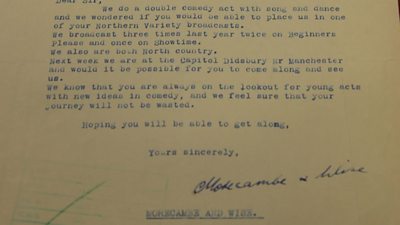 A typewritten letter from Morecambe and Wise asking for an audition