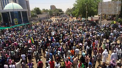 Sudan protesters in front of military headquarters in Khartoum